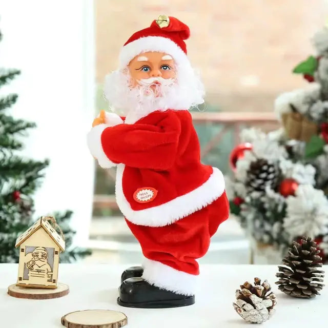 Electric Musical Hip Dancing Santa ClausWelcome the Christmas season in style with our Electric Musical Hip Dancing Santa Claus Doll Toys! This high-quality toy is crafted from flannel and plastic to ensurElectric Musical Hip Dancing Santa Claus