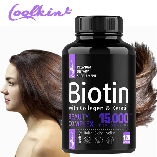 Biotin Collagen Capsules for healthy hair, skin, nails, antioxidant support, 120 capsules.