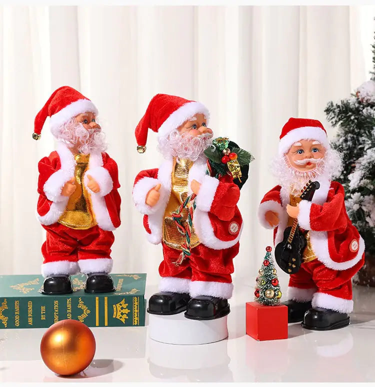 Electric Musical Hip Dancing Santa ClausWelcome the Christmas season in style with our Electric Musical Hip Dancing Santa Claus Doll Toys! This high-quality toy is crafted from flannel and plastic to ensurElectric Musical Hip Dancing Santa Claus