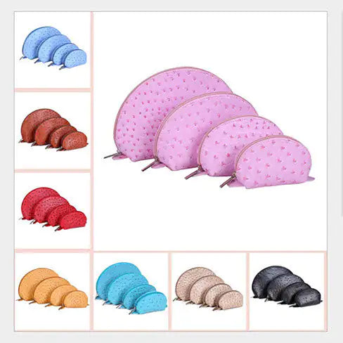 COSMO Cosmetic Faux Ostrich Cases In Set of 4Carry all your makeup essentials in the COSMO Cosmetic Faux Ostrich Cases in Set of 4 and be a true Cosmopolitan traveler in the real sense of the term!  
The COSMO COSMO Cosmetic Faux Ostrich Cases