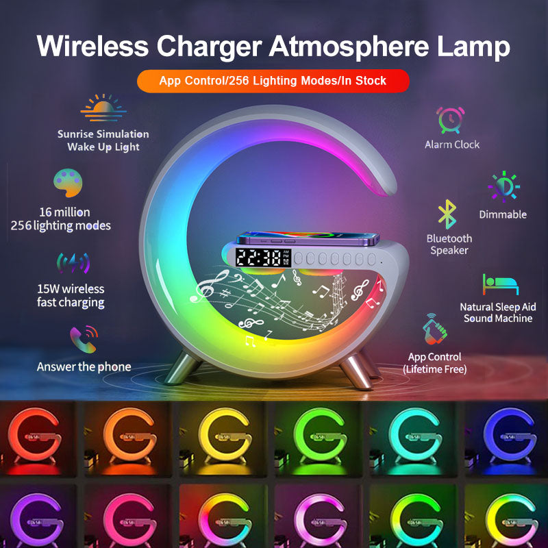 Bluetooth Speaker Wireless Charger LampExperience the perfect blend of illumination and entertainment with our Bluetooth Speaker Wireless Charger Lamp . This multifunctional device serves as a stylish lamBluetooth Speaker Wireless Charger Lamp
