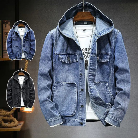 Men's Trendy Hooded Denim JacketIntroducing our Men's Trendy Hooded Denim Jacket - the perfect blend of classic style and contemporary flair for the modern man. Crafted with attention to detail andTrendy Hooded Denim Jacket