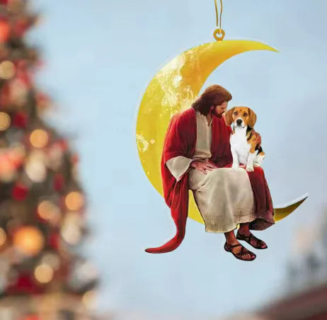 Car Pendant Moon Jesus And DogAdd a touch of warmth and spirituality to your vehicle or home with our 2024 Car Pendant. Featuring a delightful design of Jesus and a dog sitting on the moon, this Car Pendant Moon Jesus