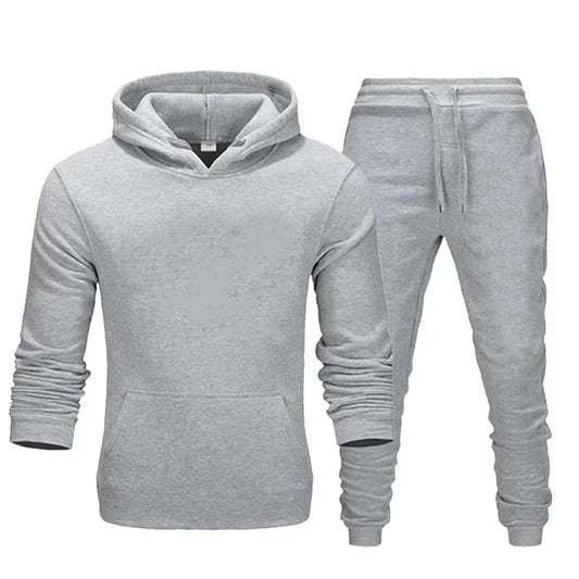 Basic gray sweatshirt hoodie and joggers tracksuit for men and women, 2023 sportswear set.