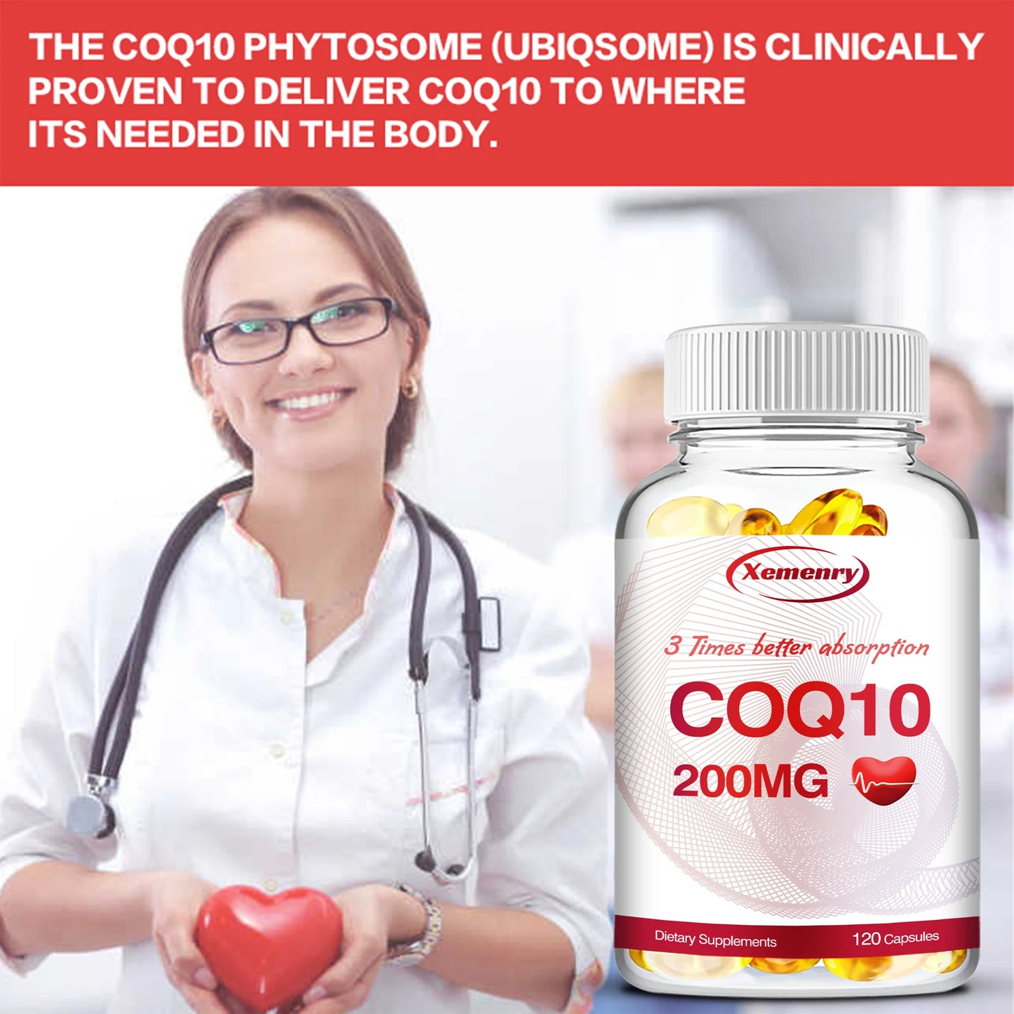 Coenzyme Q10 200mg - Energy Production, Heart, Cardiovascular Health, Circulation Support, Antioxidant - 120 Capsules