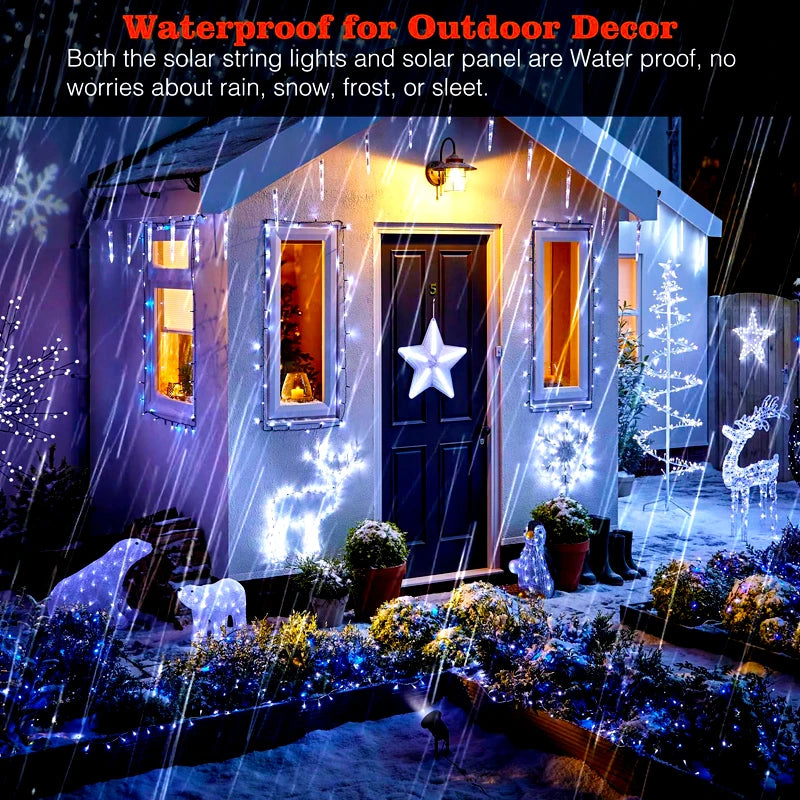 Outdoor LED Solar Fairy Lights Christmas Decoration Waterproof Solar GSpecification:

Solar panel: 1.2V 150mA
Solar cells: 600mAh (5/7/10M) 800mAh (20/30M) hydrogen nickel battery
Charging time: leave in the sun for 4-8 hours
Working tOutdoor LED Solar Fairy Lights Christmas Decoration Waterproof Solar Garland 8Mode Lights