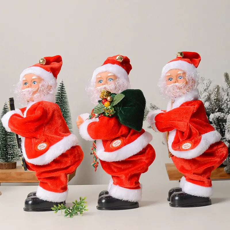 Electric Musical Hip Dancing Santa ClausWelcome the Christmas season in style with our Electric Musical Hip Dancing Santa Claus Doll Toys! This high-quality toy is crafted from flannel and plastic to ensurElectric Musical Hip Dancing Santa Claus