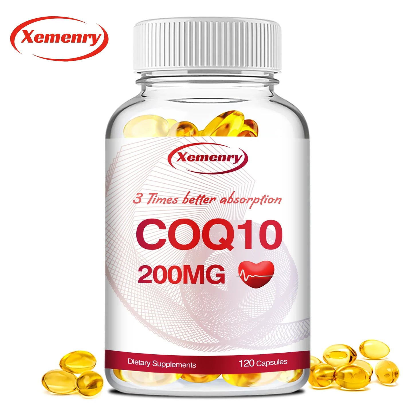 Coenzyme Q10 200mg capsules for energy, heart, and cardiovascular health.