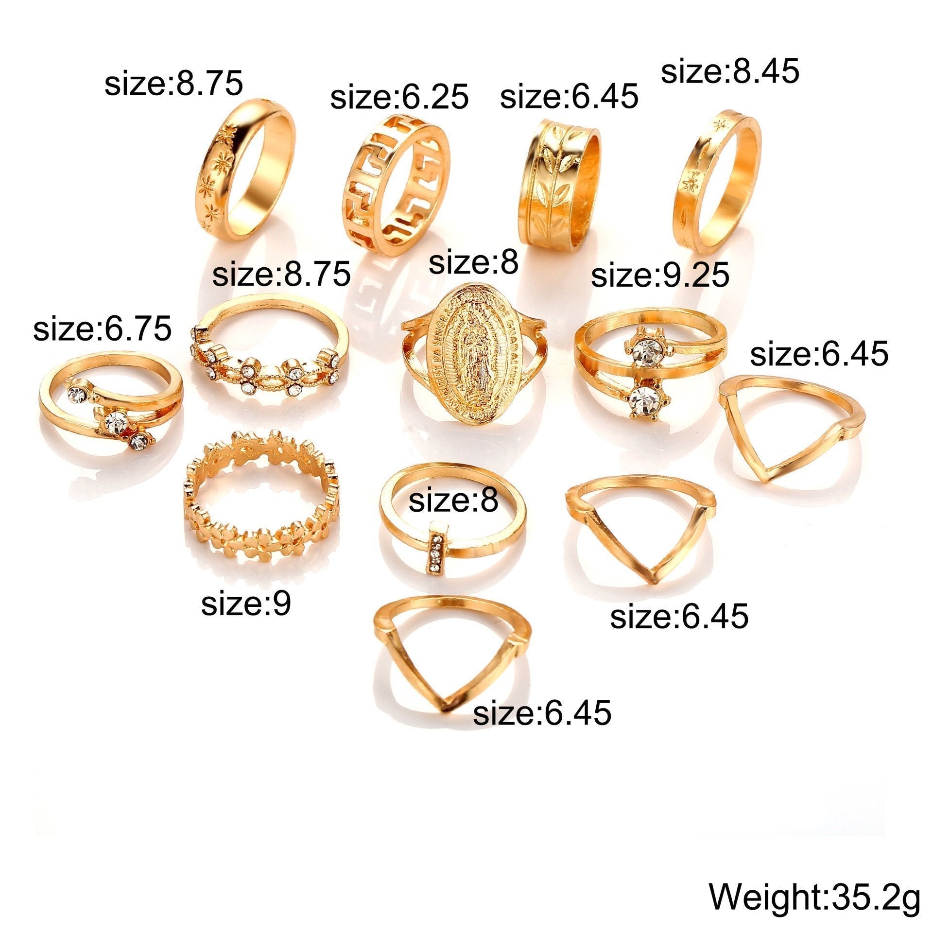 13 Piece Medallion Ring Set With Austrian Crystals 18K Gold Plated RinDimensions:0.15"
Made to Last a lifetime
Garunteed to retain its color and shine
Hypoallergenic Jewelry
Comfort Fit Jewelry
Made in ItalyAustrian Crystals 18K Gold Plated Ring ITALY Design