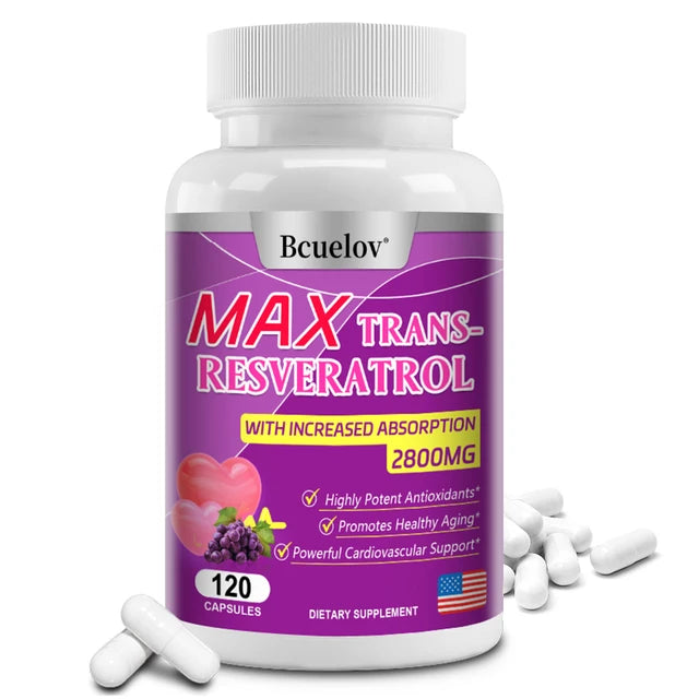 Bcuelov Resveratrol Supplement Supports Immune System, Extra Strength for Heart, 2800 Mg, Antioxidant