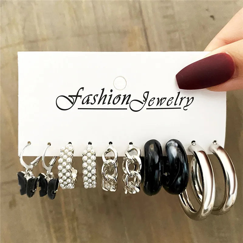 Boho Big Circle Hoop Earring Set for Women, Gold Color Bohemia VintageWomen, Gold Color Bohemia Vintage Pearl Earring, Heart Zircon Ear Studs Jewelry Gifts