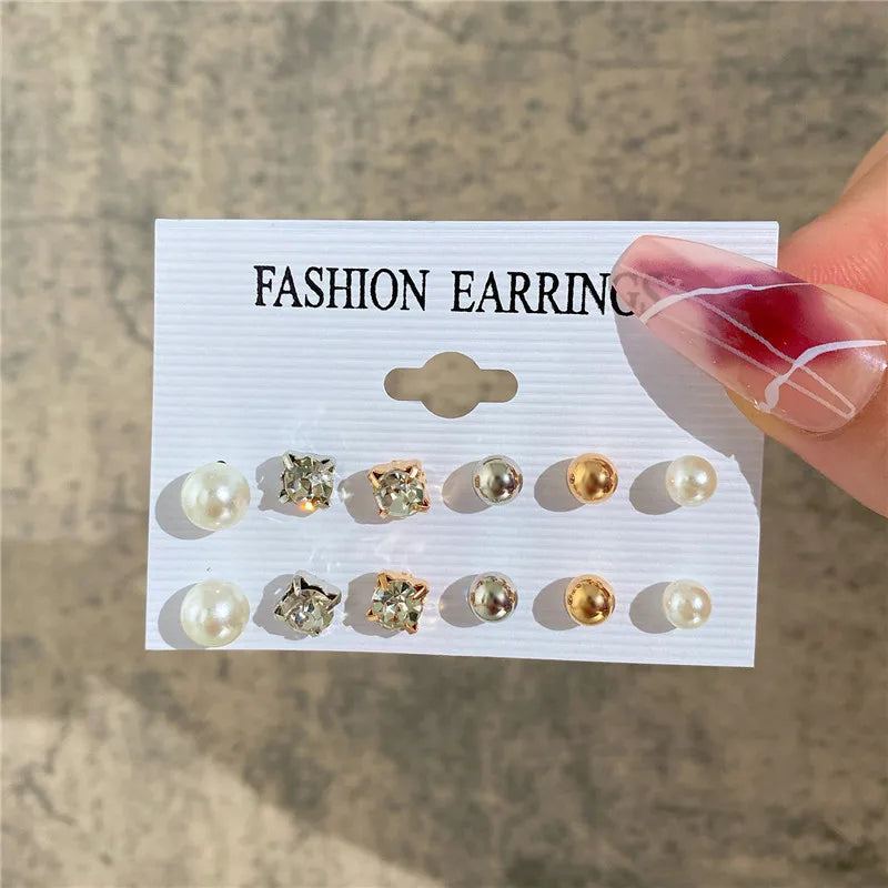 Boho Big Circle Hoop Earring Set for Women, Gold Color Bohemia VintageWomen, Gold Color Bohemia Vintage Pearl Earring, Heart Zircon Ear Studs Jewelry Gifts