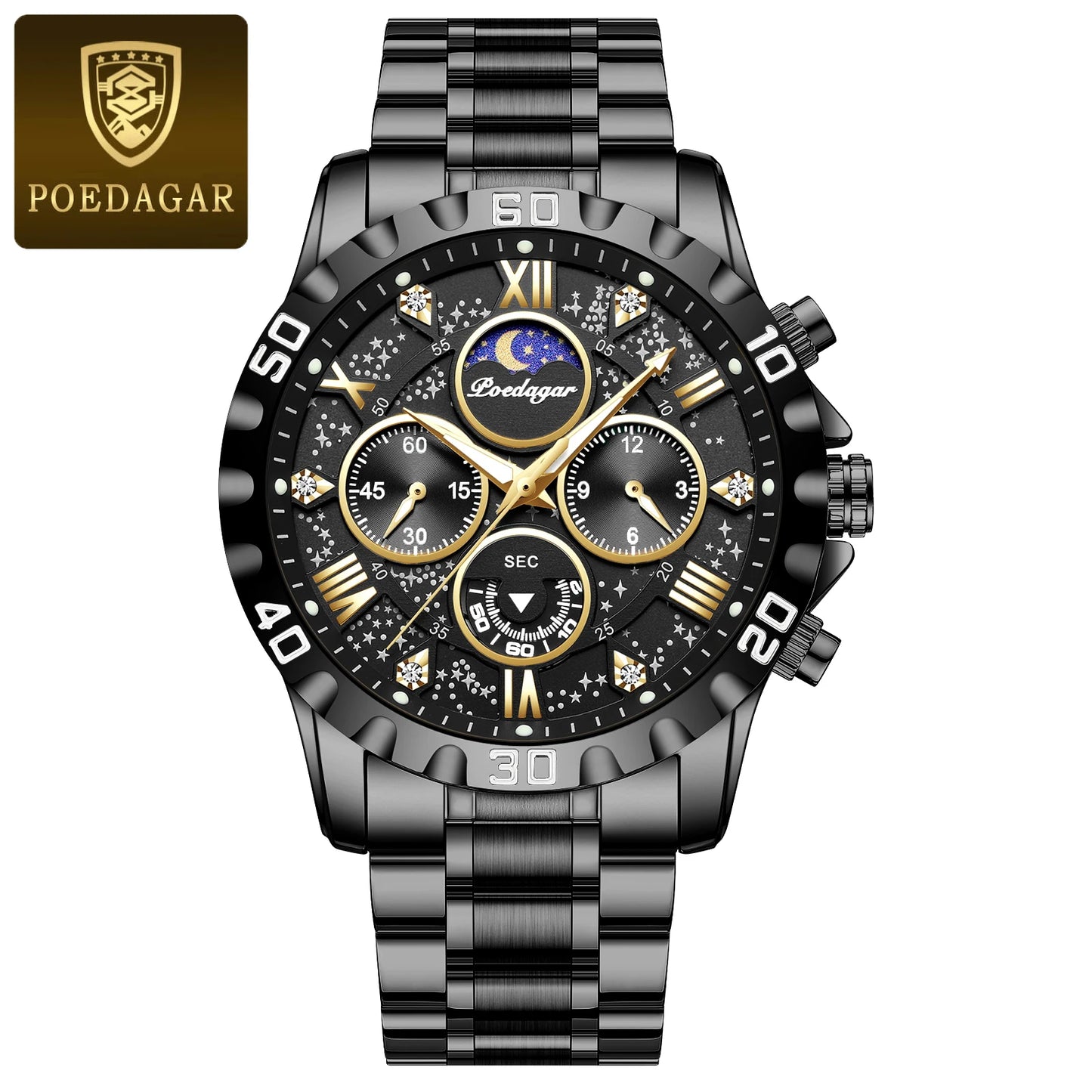 POEDAGAR Luxury Watch for Man Quartz Sports Men Watch Waterproof LuminPackage Included:
1 x POEDAGAR Clock
1 x POEDAGAR Box

1 x Watchband adjust tool
1 x Watch wipe
1 x Warranty card
After-Sales Service:
Any questions, please contact Man Quartz Sports Men Watch Waterproof Luminous Stainless Steel Chronograph Men'