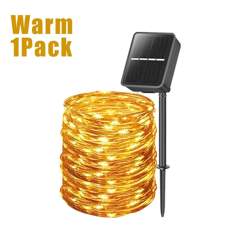 Outdoor LED Solar Fairy Lights Christmas Decoration Waterproof Solar GSpecification:

Solar panel: 1.2V 150mA
Solar cells: 600mAh (5/7/10M) 800mAh (20/30M) hydrogen nickel battery
Charging time: leave in the sun for 4-8 hours
Working tOutdoor LED Solar Fairy Lights Christmas Decoration Waterproof Solar Garland 8Mode Lights